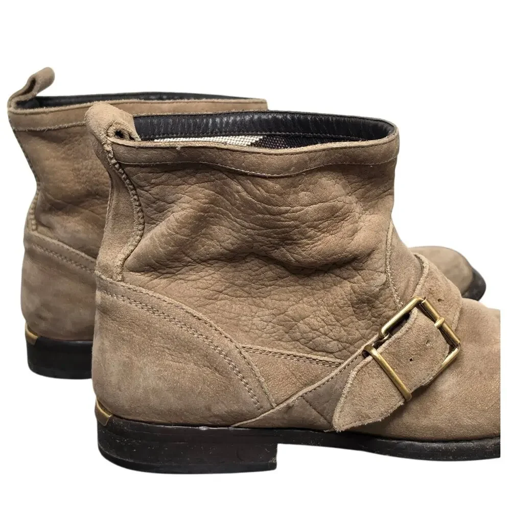 Burberry Tan Suede Motor Biker Short Ankle Boots Size 39 EU - Picture 5 of 8
